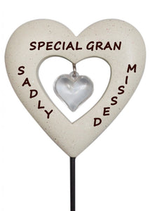 Memorial Diamante Heart Stick Spike Stake Tribute Graveside Remembrance Garden