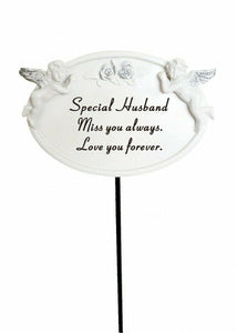 White & Silver Twin Cherub Memorial Stick Remembrance Plaque Tribute Spike Stake