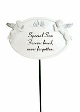 Load image into Gallery viewer, White &amp; Silver Twin Cherub Memorial Stick Remembrance Plaque Tribute Spike Stake