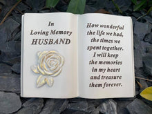 Load image into Gallery viewer, Memorial Cream Open Rose Book Graveside Plaque Garden Ornament Relatives Garden