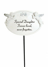 Load image into Gallery viewer, White &amp; Silver Twin Cherub Memorial Stick Remembrance Plaque Tribute Spike Stake