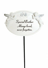 Load image into Gallery viewer, White &amp; Silver Twin Cherub Memorial Stick Remembrance Plaque Tribute Spike Stake