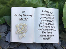 Load image into Gallery viewer, Memorial Cream Open Rose Book Graveside Plaque Garden Ornament Relatives Garden