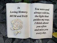 Load image into Gallery viewer, Memorial Cream Open Rose Book Graveside Plaque Garden Ornament Relatives Garden