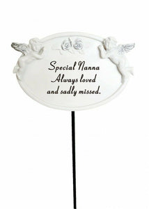 White & Silver Twin Cherub Memorial Stick Remembrance Plaque Tribute Spike Stake