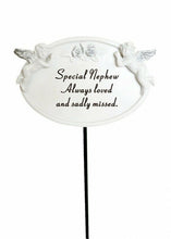 Load image into Gallery viewer, White &amp; Silver Twin Cherub Memorial Stick Remembrance Plaque Tribute Spike Stake