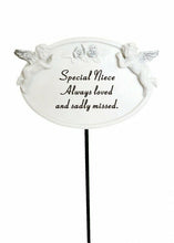 Load image into Gallery viewer, White &amp; Silver Twin Cherub Memorial Stick Remembrance Plaque Tribute Spike Stake