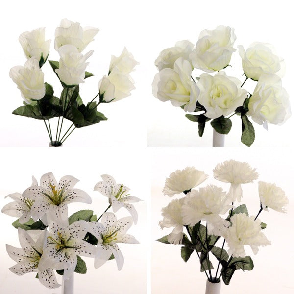 35cm Ivory Artificial Flower Bunch - Lily Carnation Rose (ND)