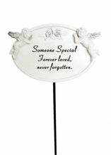 Load image into Gallery viewer, White &amp; Silver Twin Cherub Memorial Stick Remembrance Plaque Tribute Spike Stake