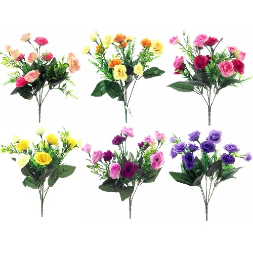 31cm Rose and Grass Bush - Artificial Silk Flower
