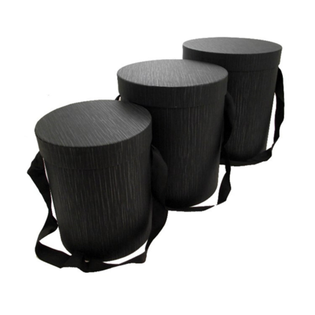 Set of 3 - Round Black Hat Box Boxes - Storage Florist Home Gift Decoration