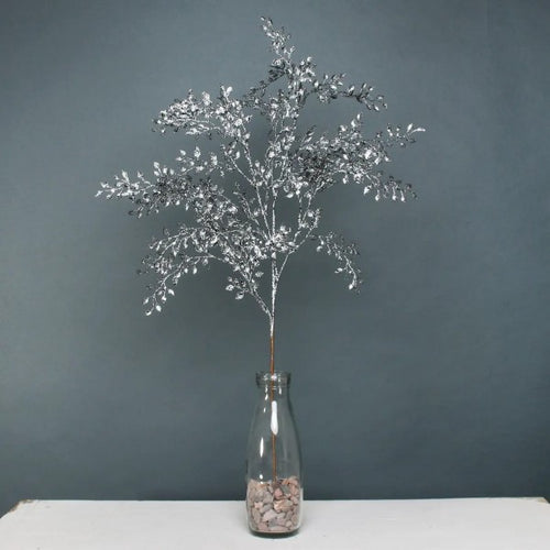 70cm Glitter Mini Leaf Spray Pewter Branch - Christmas Xmas Artificial Greenery (XB16)