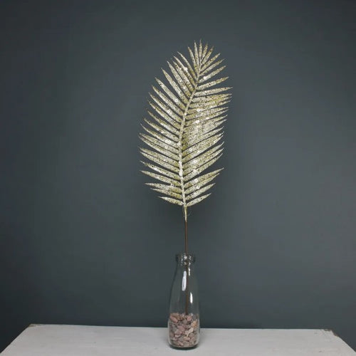 70cm Gold Glitter Palm Leaf Single Stem - Christmas Xmas Artificial Greenery