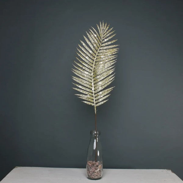 70cm Gold Glitter Palm Leaf Single Stem - Christmas Xmas Artificial Greenery