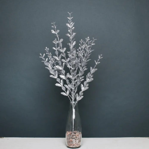57cm Large Silver Glitter Boxwood Spray - Christmas Xmas Artificial Greenery