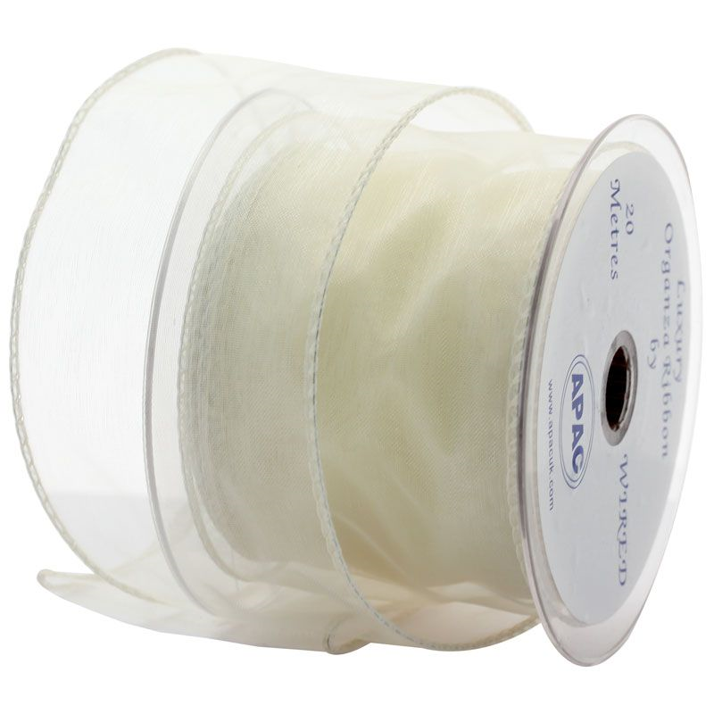 50mm Cream Wired Edge Organza Ribbon