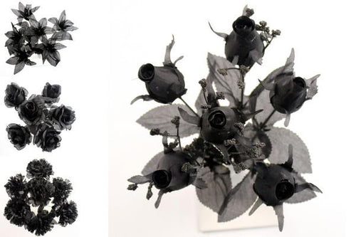 35cm Black Artificial Flower Bunch - Lily Carnation Rose (ND)