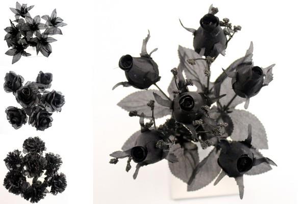35cm Black Artificial Flower Bunch - Lily Carnation Rose (ND)