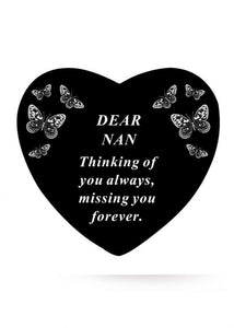 Black and White Memorial Heart Tribute Grave Remembrance Ornament Plaque