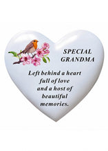 Load image into Gallery viewer, White Robin Memorial Heart Flowers Tribute Grave Remembrance Ornament Plaque