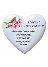 Load image into Gallery viewer, White Robin Memorial Heart Flowers Tribute Grave Remembrance Ornament Plaque