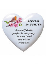 Load image into Gallery viewer, White Robin Memorial Heart Flowers Tribute Grave Remembrance Ornament Plaque