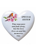 Load image into Gallery viewer, White Robin Memorial Heart Flowers Tribute Grave Remembrance Ornament Plaque