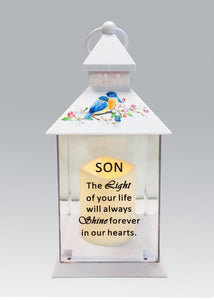 Memorial Light Up Lantern -  Bird Floral Candle Graveside Memory Remembrance