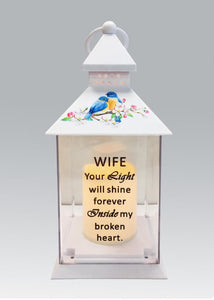 Memorial Light Up Lantern -  Bird Floral Candle Graveside Memory Remembrance