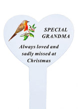 Load image into Gallery viewer, White Heart Christmas Memorial Robin Stake Stick - Xmas Plaque Verse Graveside