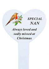 Load image into Gallery viewer, White Heart Christmas Memorial Robin Stake Stick - Xmas Plaque Verse Graveside