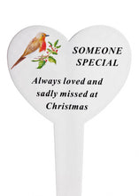 Load image into Gallery viewer, White Heart Christmas Memorial Robin Stake Stick - Xmas Plaque Verse Graveside