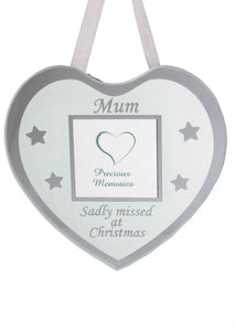 Glass Christmas Memorial Photo Frame Bauble Hanger - Xmas Plaque Verse Graveside