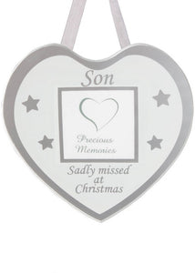 Glass Christmas Memorial Photo Frame Bauble Hanger - Xmas Plaque Verse Graveside