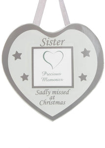 Glass Christmas Memorial Photo Frame Bauble Hanger - Xmas Plaque Verse Graveside