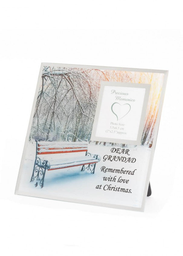 Memorial Christmas Photo Frame Bench Snow Scene - Xmas Plaque Verse Home