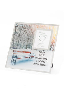 Memorial Christmas Photo Frame Bench Snow Scene - Xmas Plaque Verse Home