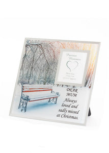 Memorial Christmas Photo Frame Bench Snow Scene - Xmas Plaque Verse Home