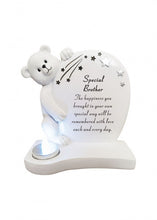 Load image into Gallery viewer, Teddy Plaque with Silver Candle Graveside Child Baby Memorial Ornament Tribute