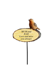 Memorial Robin on Log 3D Bird Stick Stake Pick Plaque Tribute Graveside Ornament