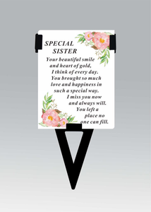 Plastic Memorial Laminated Message Card & Holder  Stick Plaque Tribute Graveside