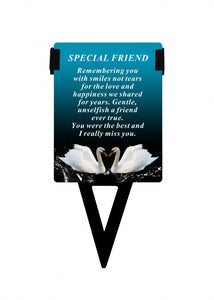Plastic Memorial Laminated Message Card & Holder  Stick Plaque Tribute Graveside