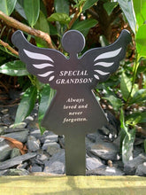 Load image into Gallery viewer, Black &amp; White Plastic Memorial Angel Cherub Stake Graveside Spike Crematorium