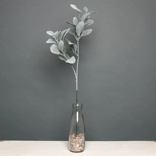 64cm Flocked Lambs Ear Green Single Stem with Glitter - Christmas Artificial (XB2)