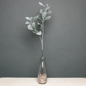 64cm Flocked Lambs Ear Green Single Stem with Glitter - Christmas Artificial (XB2)