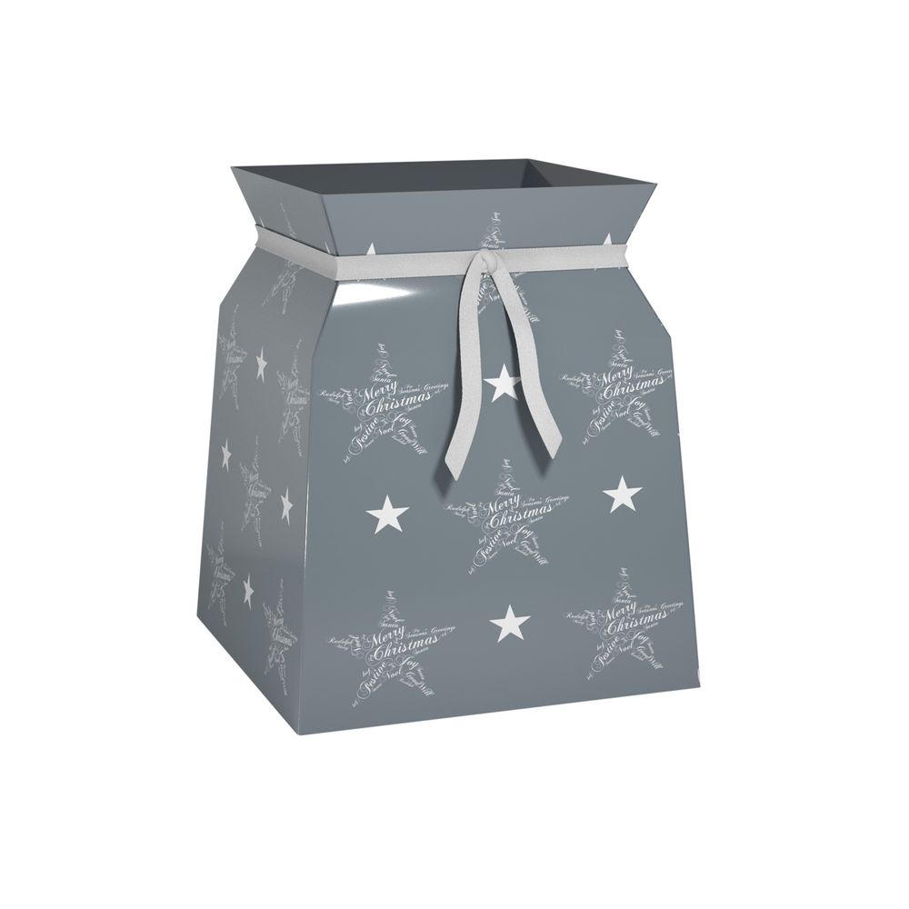 1 x Christmas Seasons Greetings Grey White Ribbon Bouquet Flower Box - Floral Living Vase