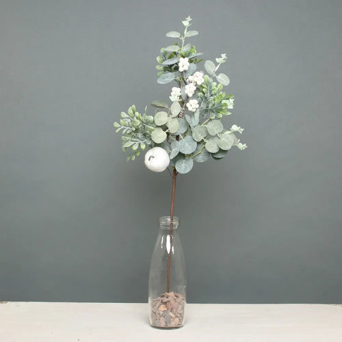 56cm Eucalyptus White Berry & Apple Single Stem - Christmas Artificial Xmas Wreath