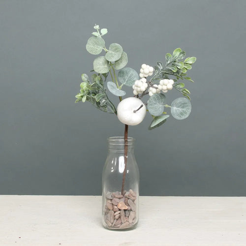 26cm Eucalyptus White Berry & Apple Pick with Sparkle - Christmas Artificial Xmas Wreath
