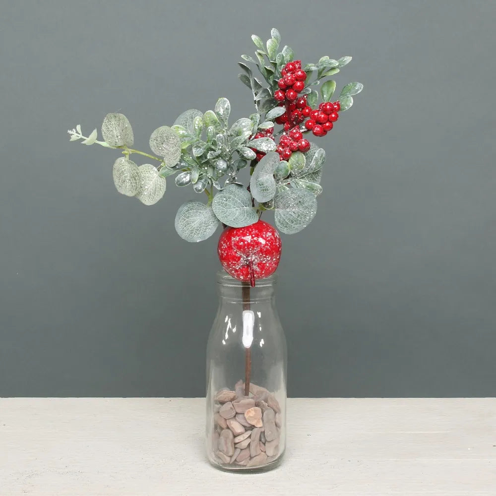 26cm Eucalyptus Red Berry & Apple Pick with Sparkle - Christmas Artificial Xmas Wreath