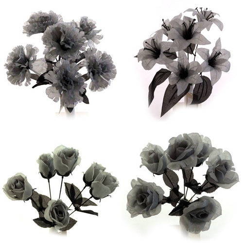 35cm Grey Artificial Flower Bunch - Lily Carnation Rose (ND)